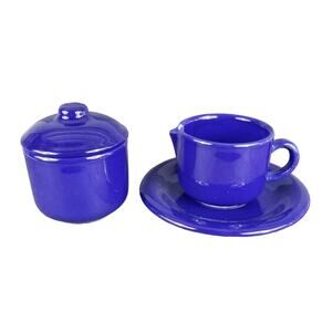 Set Of ISG Italy Ceramic Cream and Sugar With Lid and Underplate Cobalt Blue